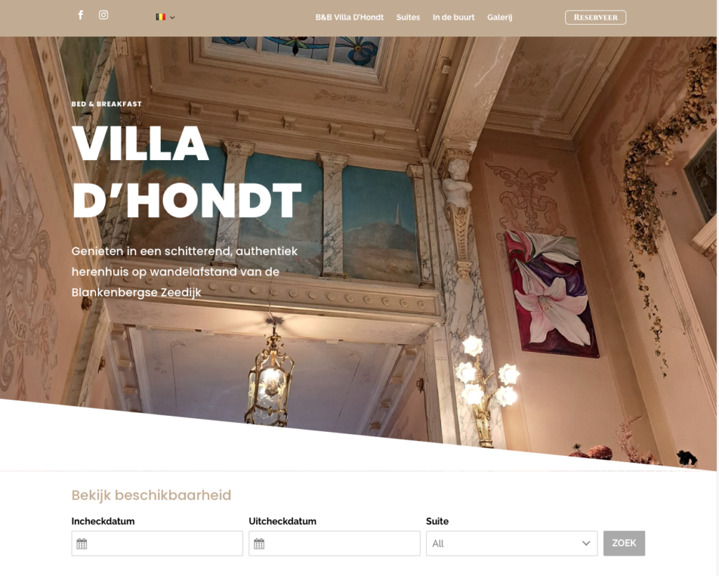 Meertalige website met boekingssysteem voor B&B Villa D'Hondt Blankenberge, brugge, sint-andries, sint-michiels, sint-kruis, assebroek, sint-jozef, oostkamp, loppem, zedelgem, zuienkerke, zeebrugge, blankenberge, damme, sijsele, Jabbeke, dehaan, wenduine, bredene, oostende